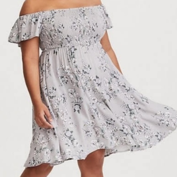 torrid Dresses & Skirts - Torrid Grey Floral Off Shoulder Dress Sz.3 or 4